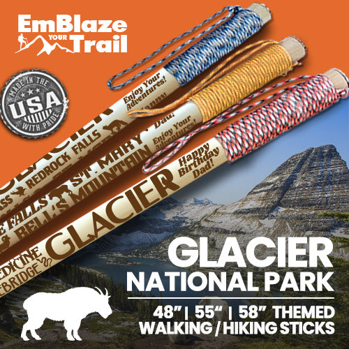 Glacier National Park Themed Walking Stick and Hiking Stick