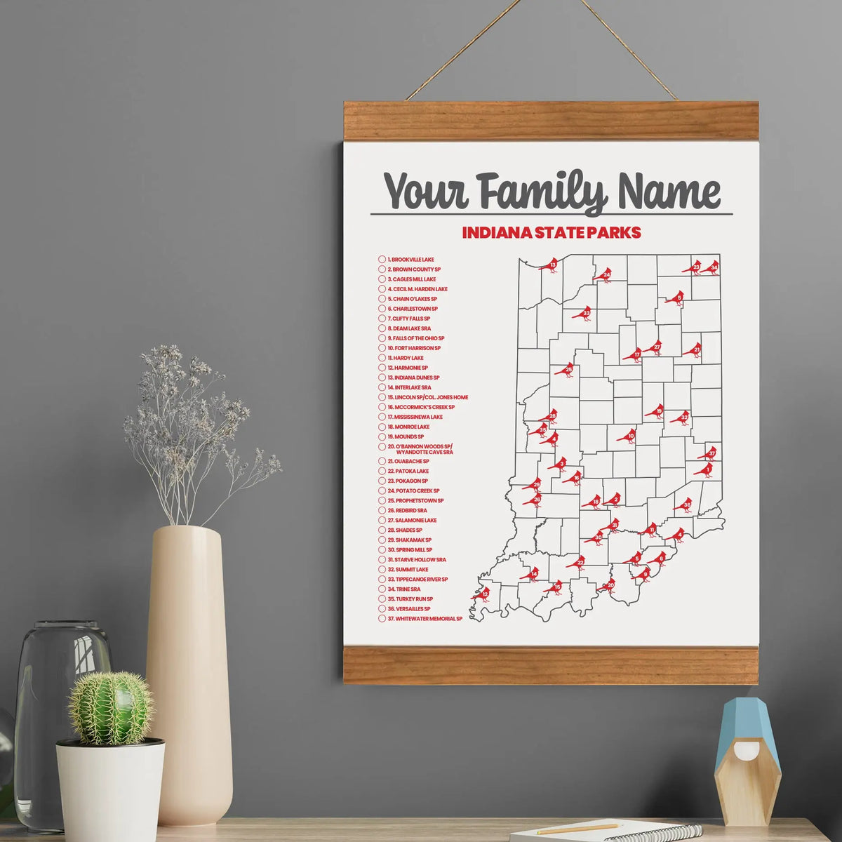 XL Personalized Indiana State Park Bucket List Map on Canvas EmBlaze Your Trail