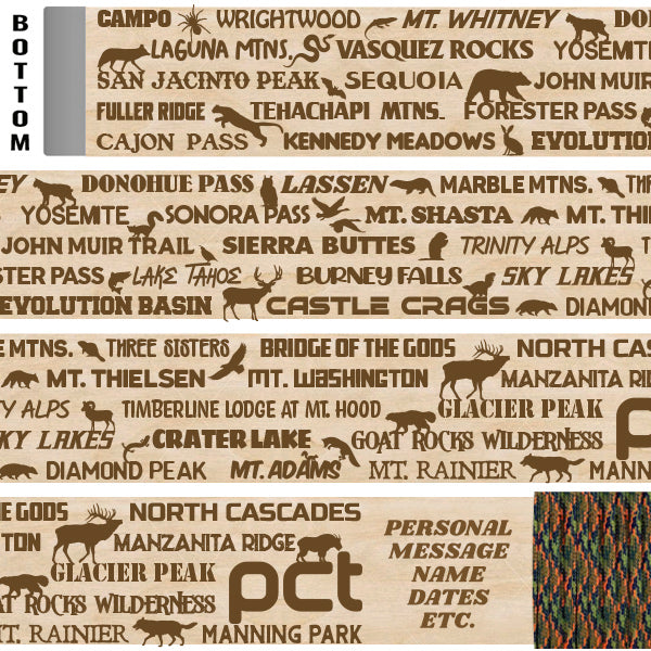 Pacific Coast Trail Themed Walking Stick Detail