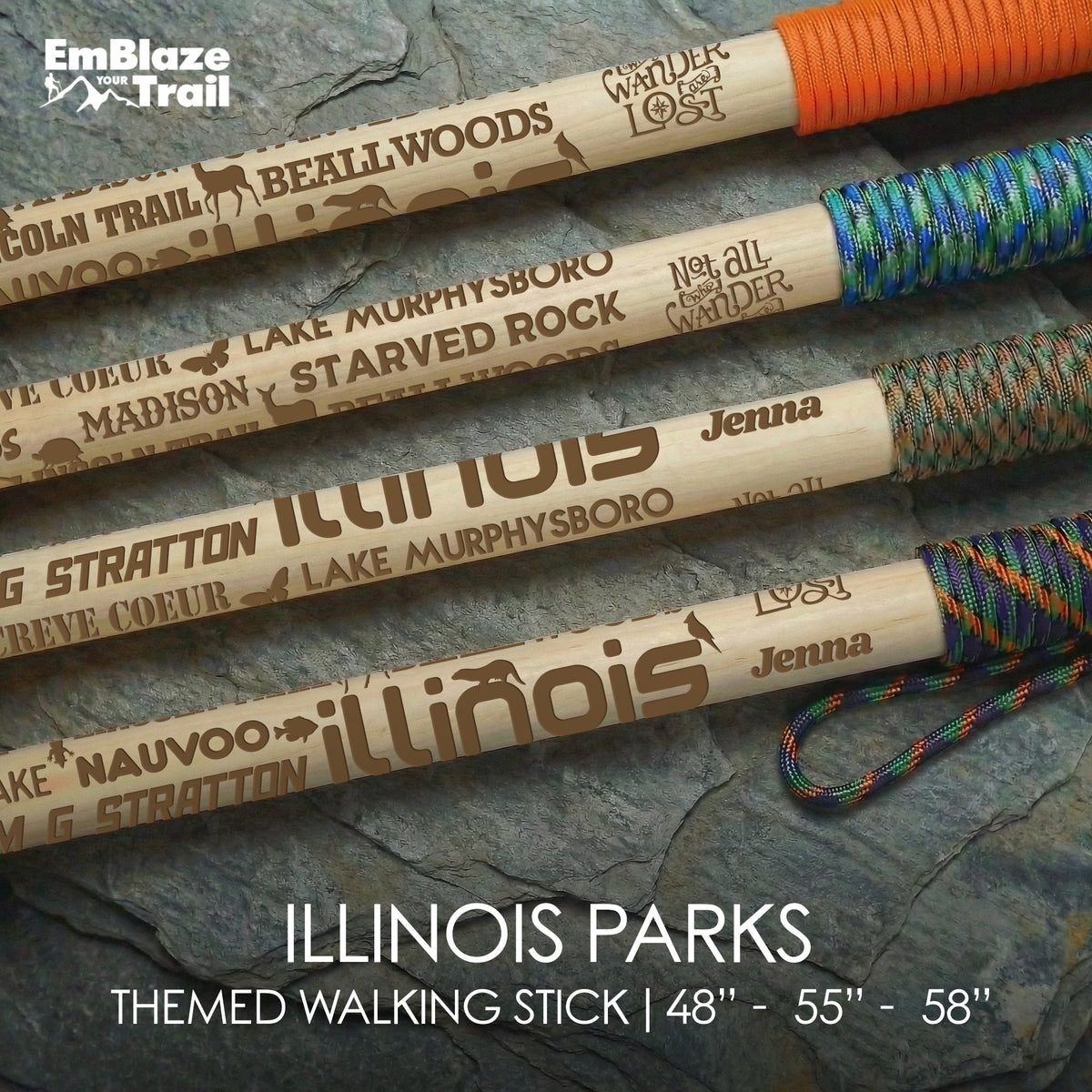 Illinois State Parks Themed Walking Stick