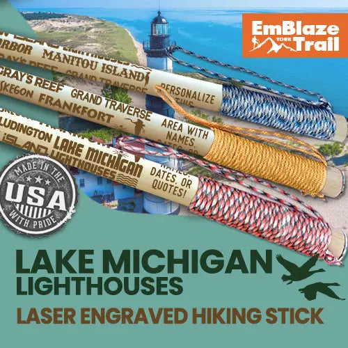 Lake Michigan Lighthouses - Themed Hiking-Walking Stick Emblaze Your Trail