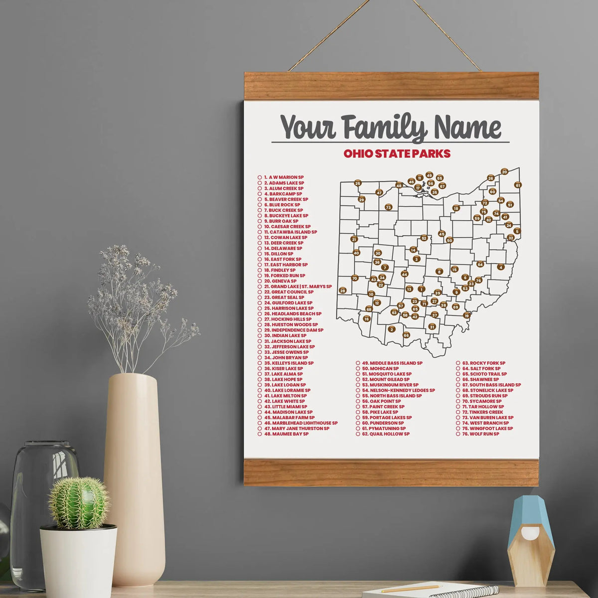 XL Personalized Ohio State Parks Bucket List Canvas Map EmBlaze Your Trail