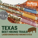 Best Texas Trails Themed Walking Stick - EmBlaze Your Trail