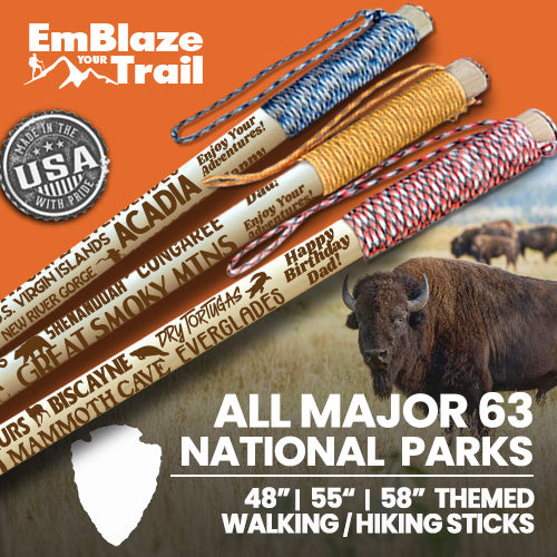 All 63 U.S. National Parks Hiking/Walking Stick