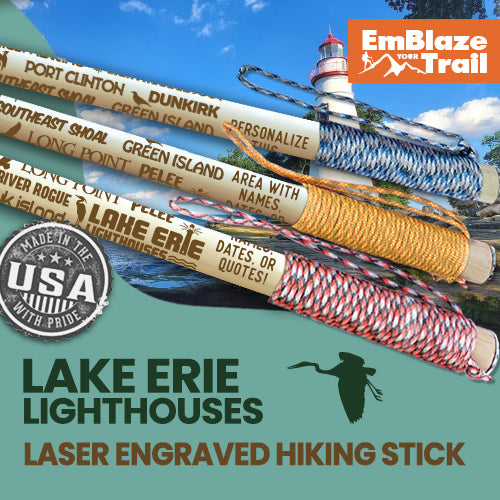 Lake Erie Lighthouses - Themed Hiking/Walking Stick