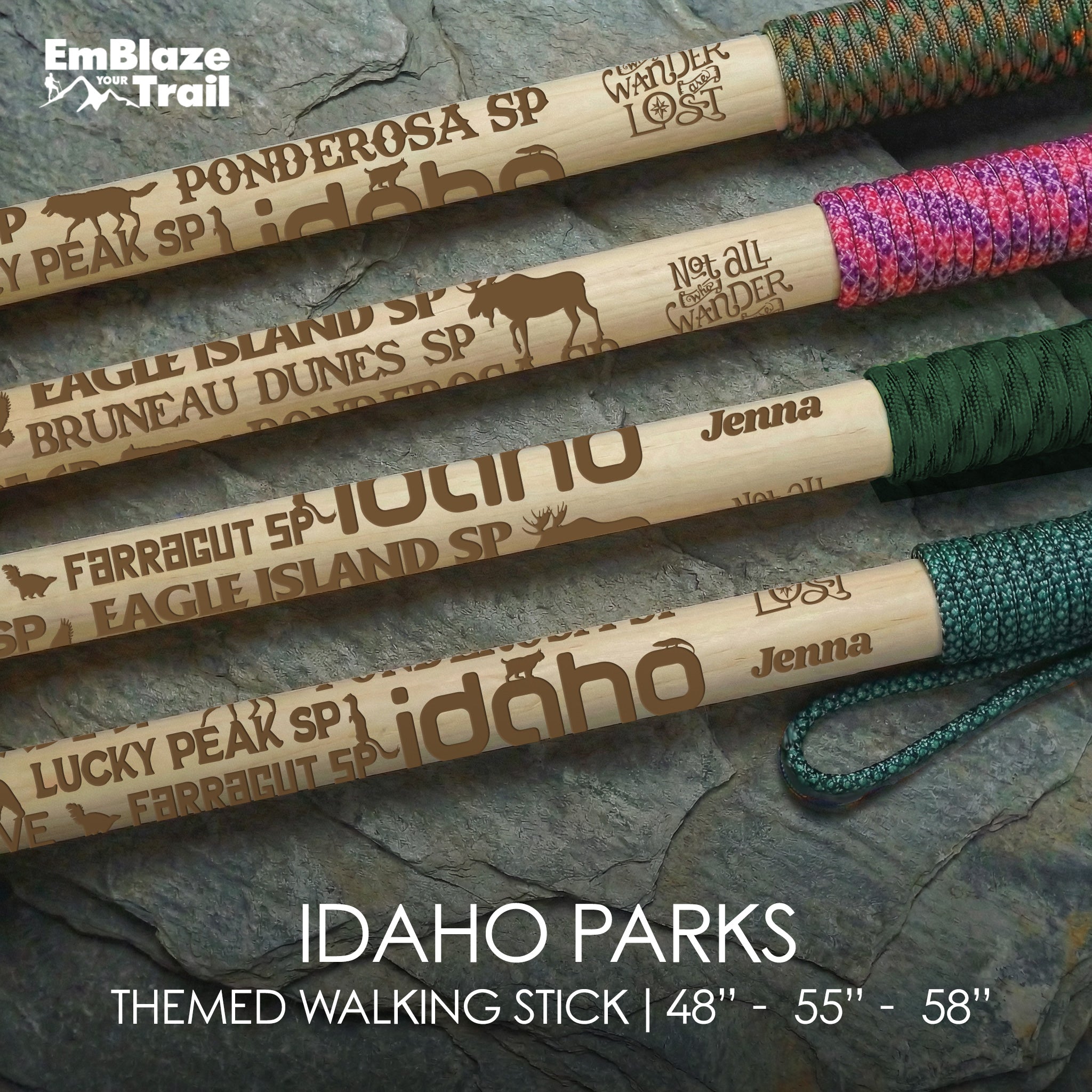 Idaho State Parks Themed Walking Stick– EmBlaze Your Trail