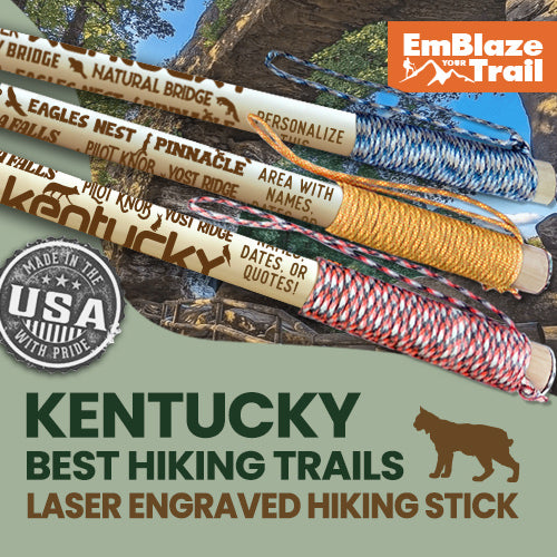 Best Kentucky Trails Themed Walking Stick - EmBlaze Your Trail