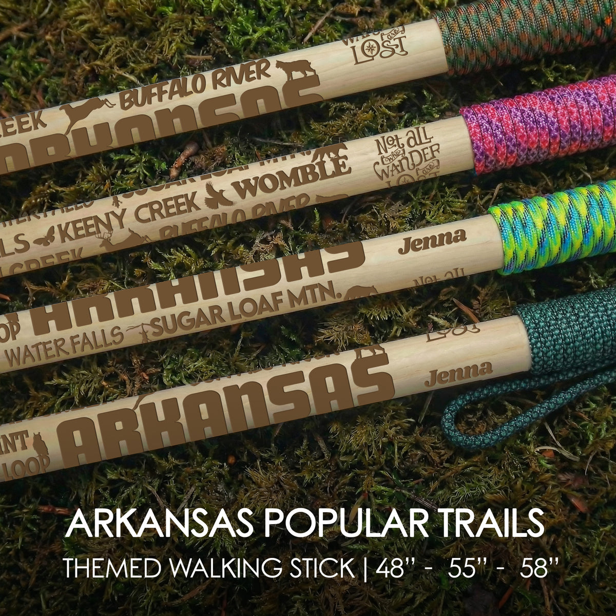 Popular Arkansas Trails Themed Walking Stick– EmBlaze Your Trail