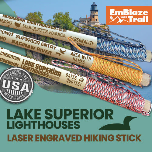 Lake Superior Lighthouses - Themed Hiking/Walking Stick