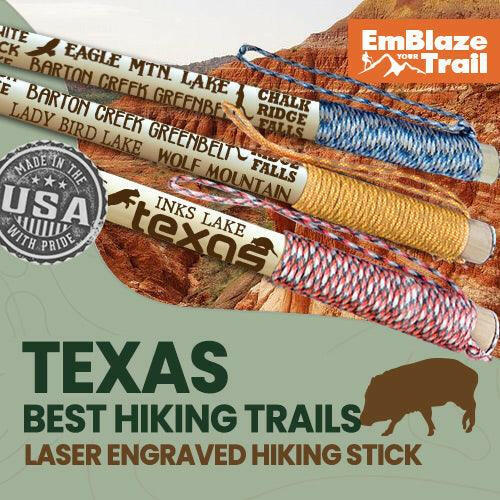 Best Texas Trails Themed Walking Stick - EmBlaze Your Trail