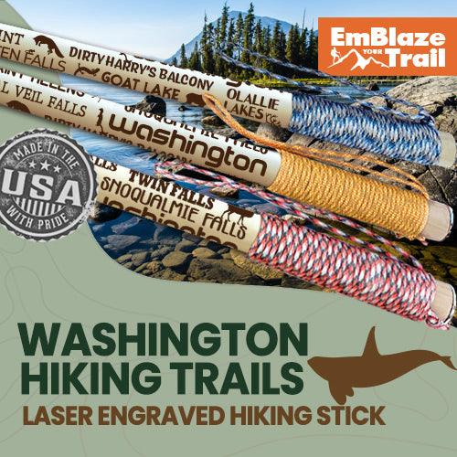 Best Washington Trails Themed Walking Stick - EmBlaze Your Trail