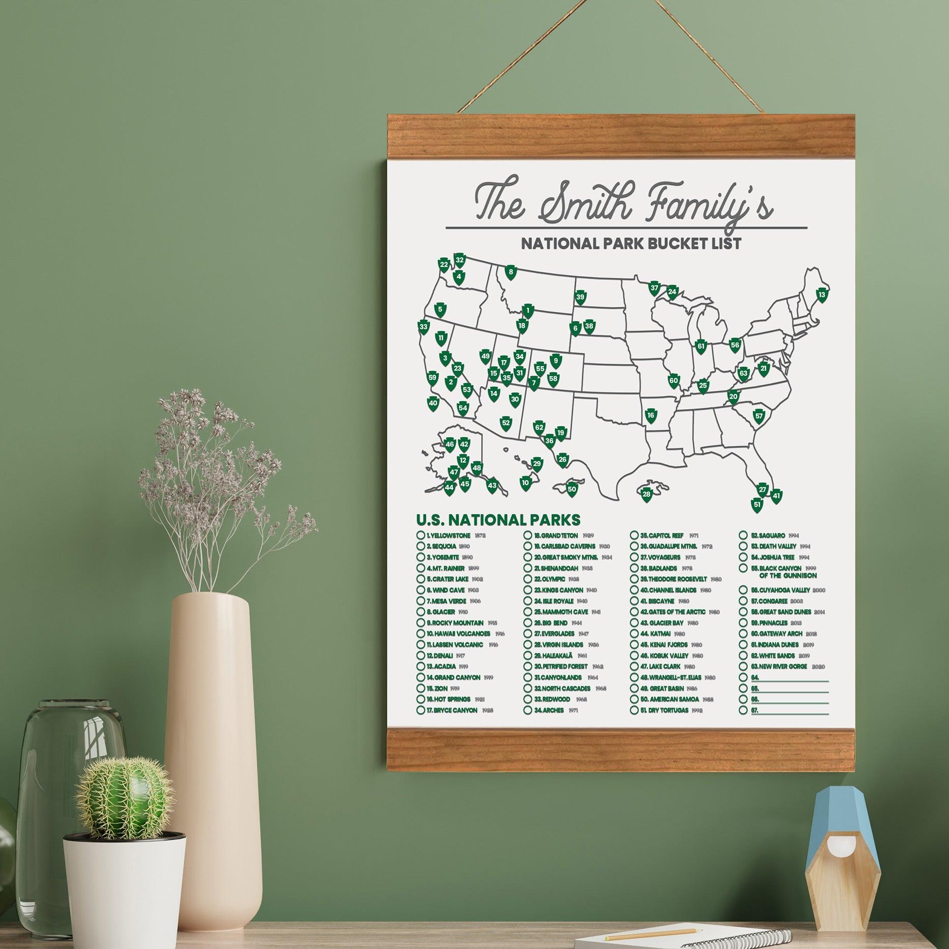 XL Personalized U.S. National Park Bucket List Map on Canvas