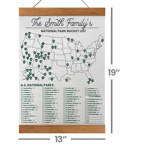 XL Personalized U.S. National Park Bucket List Map on Canvas
